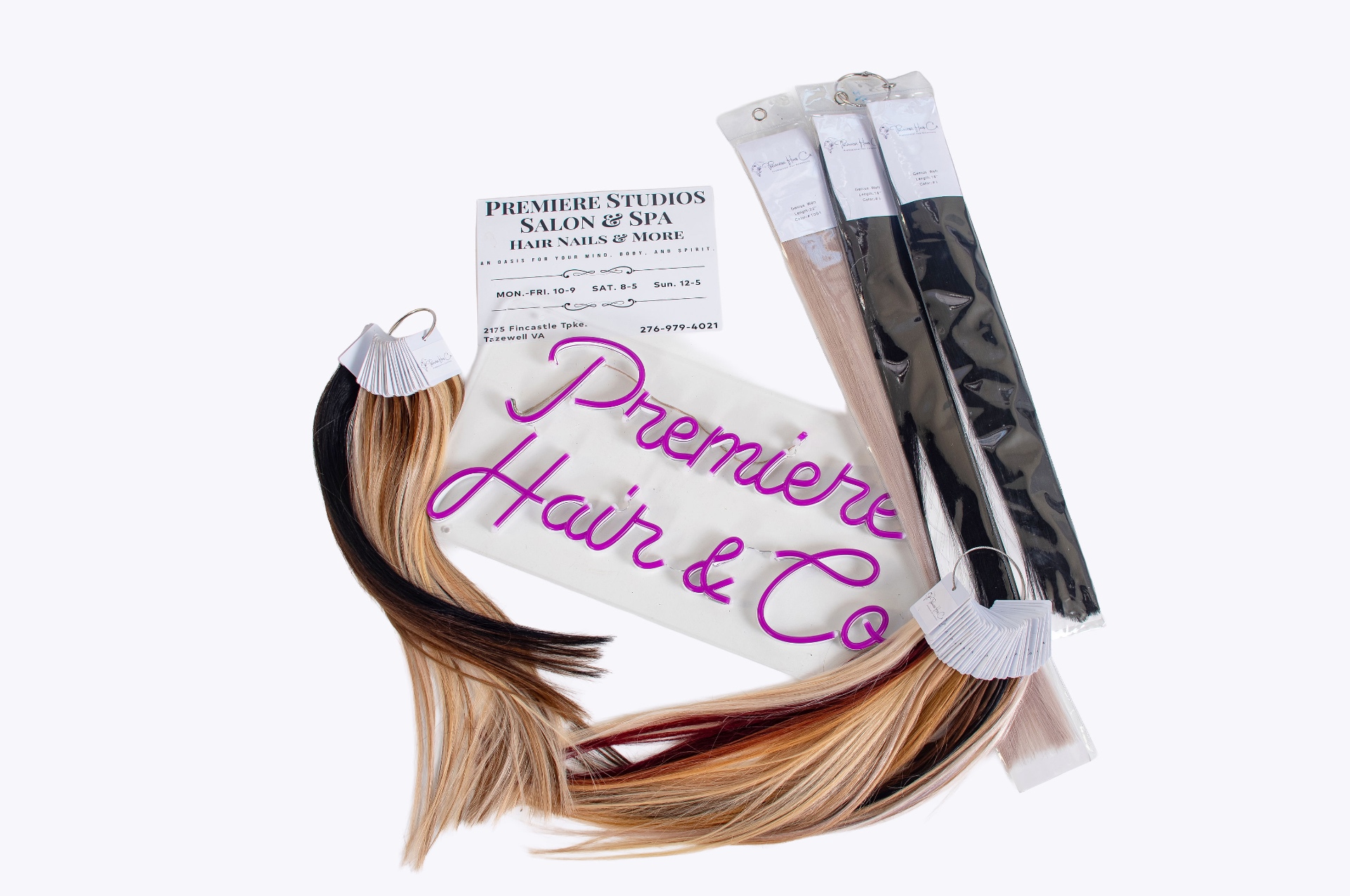 Premiere Hair & Co. branding and signage in the studio