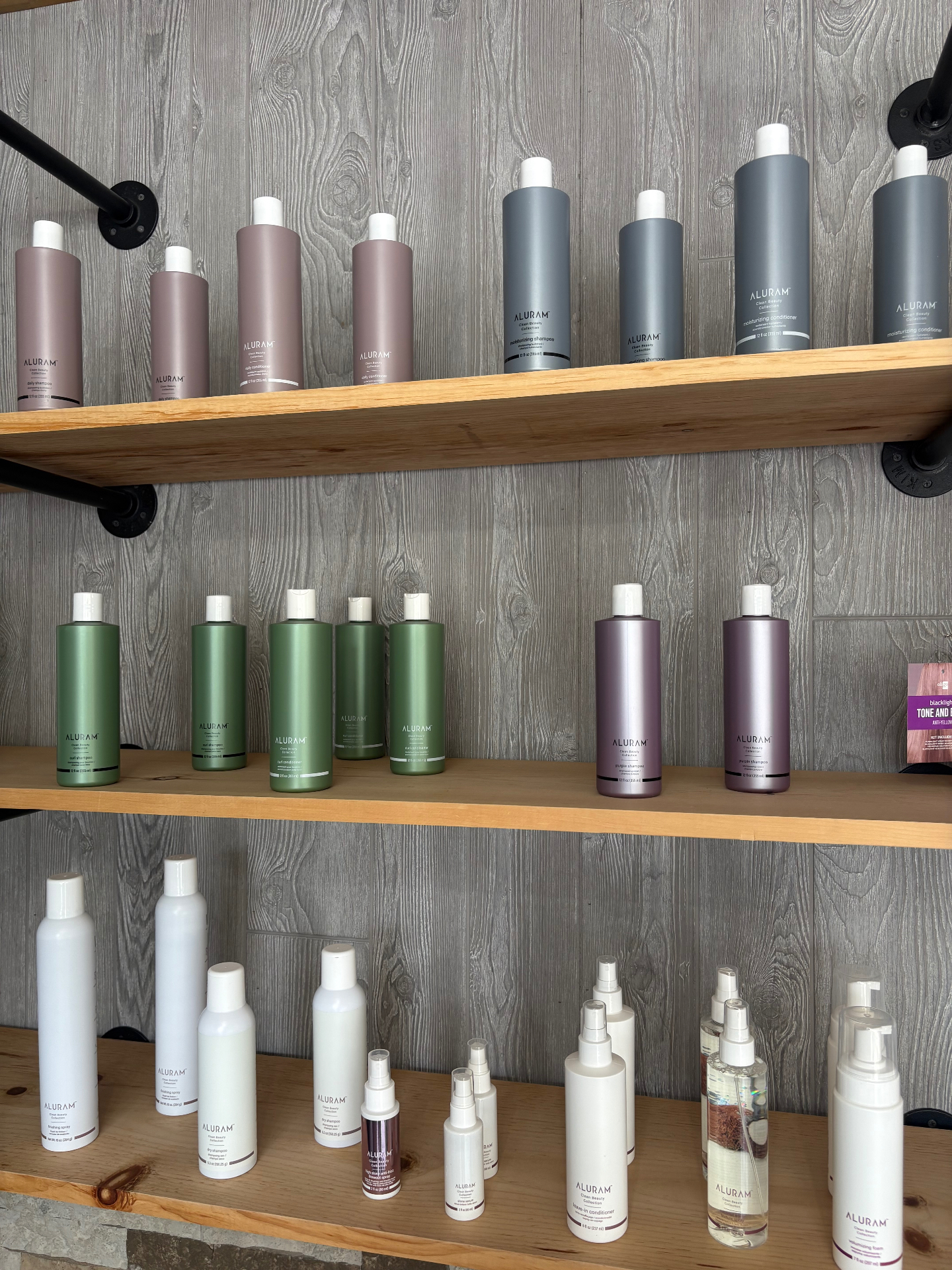 Aluram retail products on the salon shelves