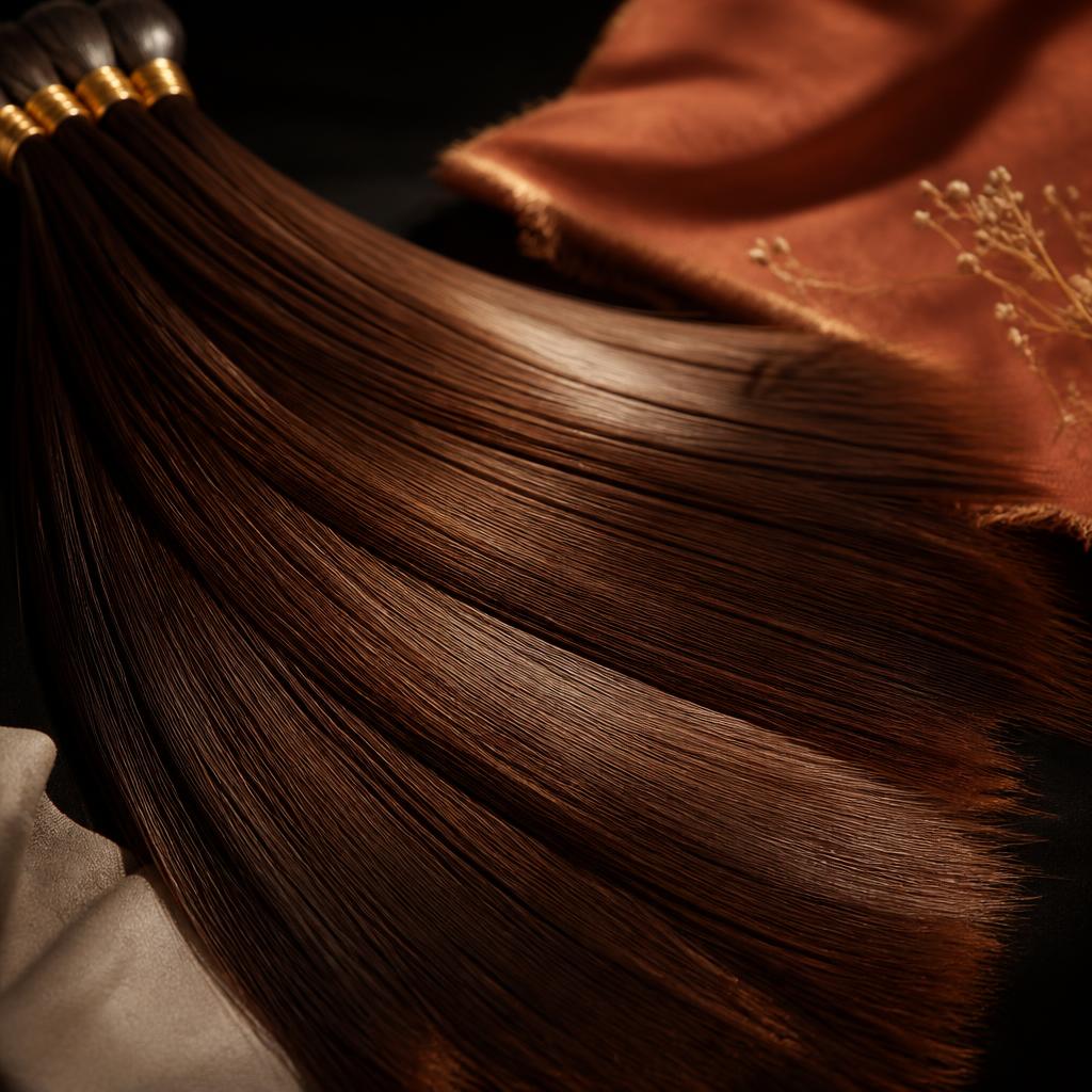 Close-up of premium cuticle-aligned hair extensions